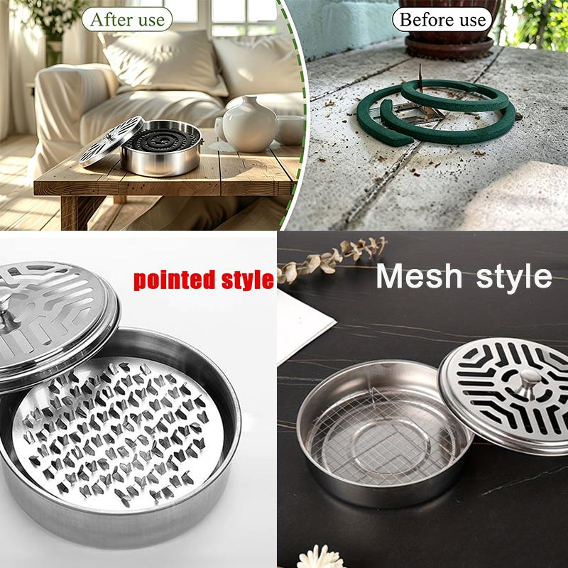Mosquito Coil Holder Metal Mosquito Repellent Coil Holder with Lid Portable Incense Coil Burner for Outdoor Camping Patio Party