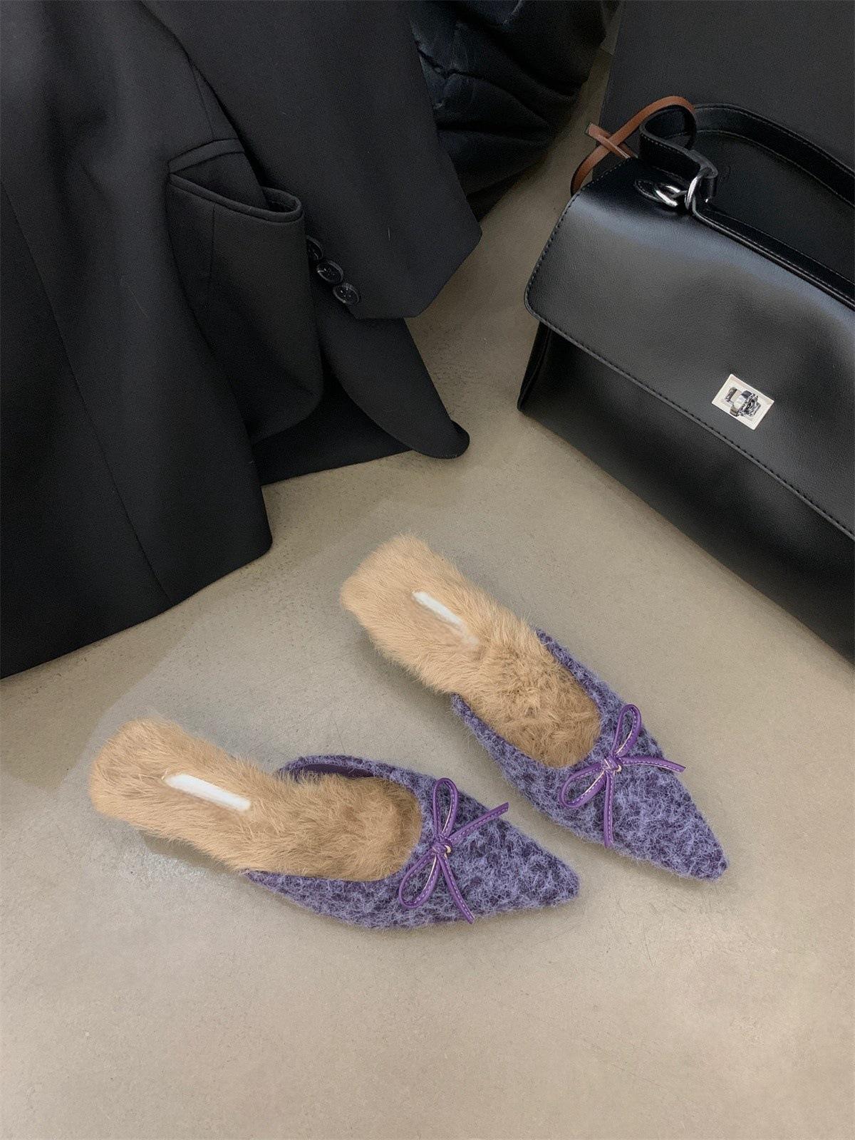 

На ногах толстые острые каблуки и пушистые тапочки, женские ленивые теплые хлопковые тапочки, новые полутапочки с мешковиной на голове. 39