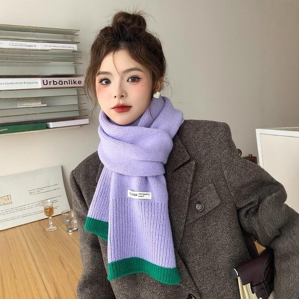 High-value winter girl warm scarf thickened knitted wool scarf versatile trendy student dopamine candy color
