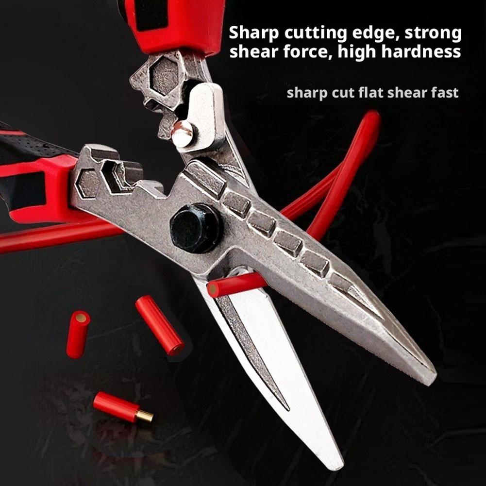 Multi-Purpose Industrial Scissors Electrician Scissor, Wire Stripper Crimping Wire Cutting Metal Copper Sheet and Cable Cutting