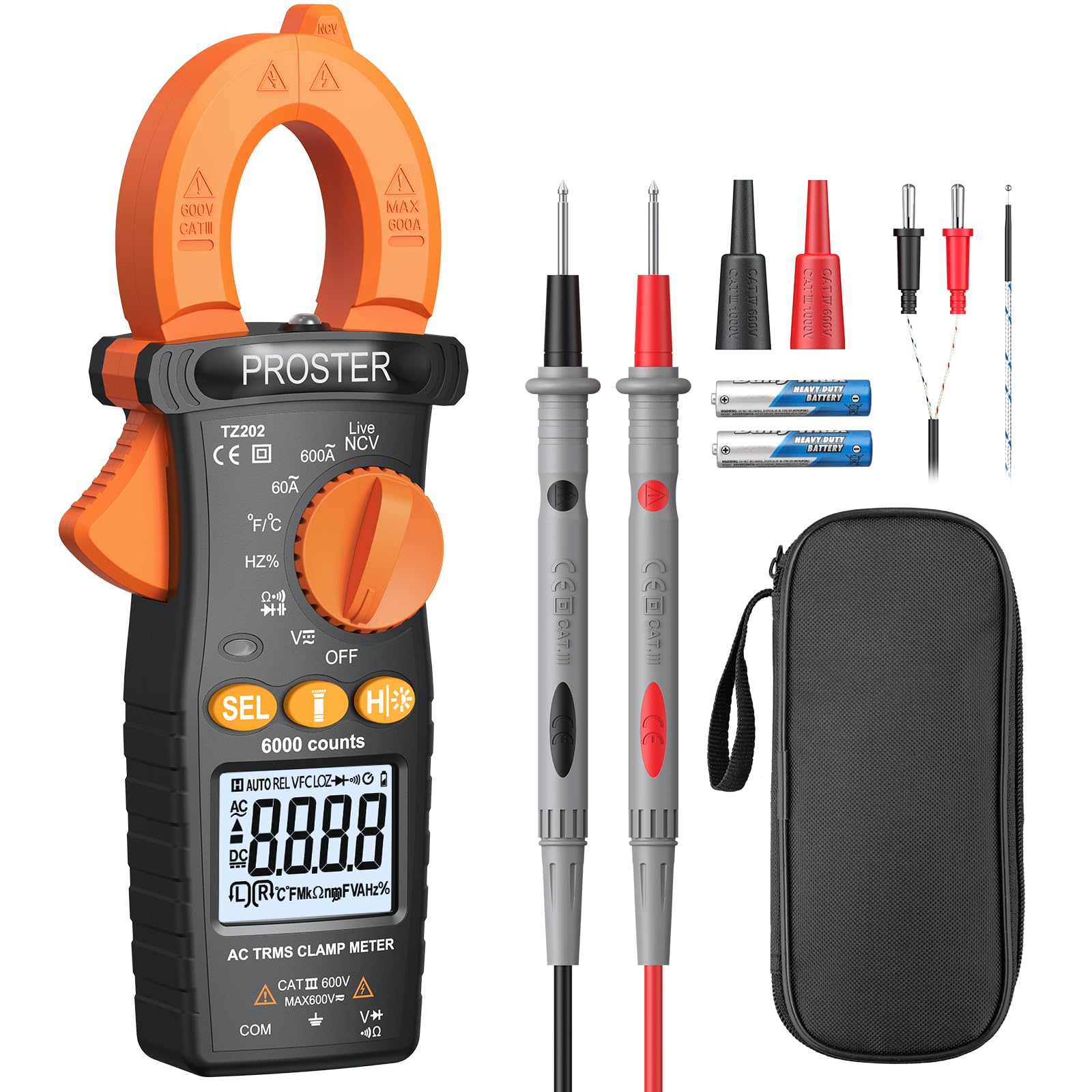 

Кліщі Proster 6000 відліків 600A Змінний струм Напруга NCV Безперервність ємності Опір Частота Температура Тест діода Вимірювання Автоматичний діапазон