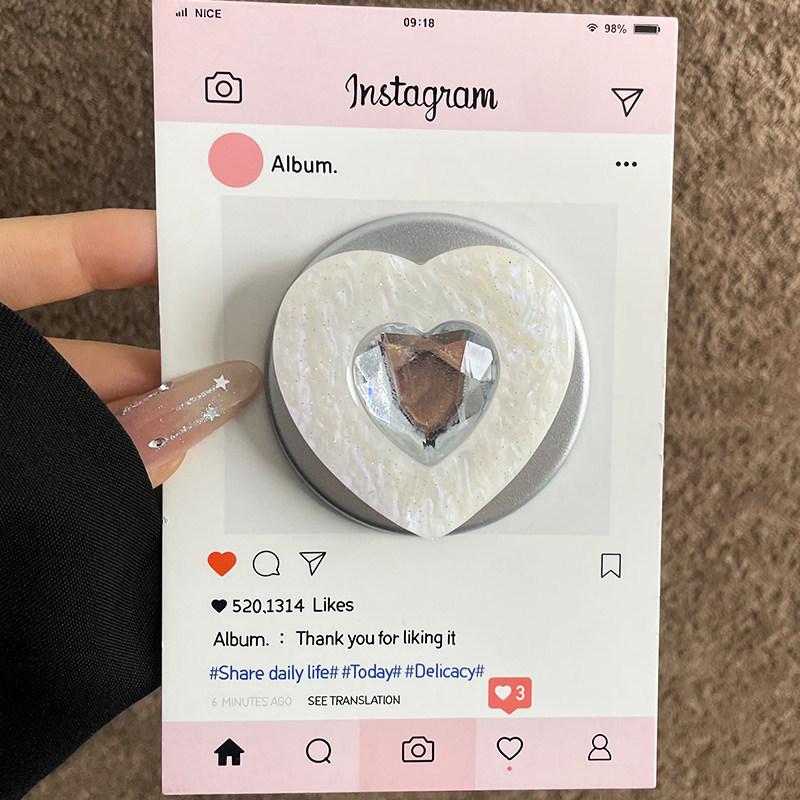 Heart-Shaped Rhinestone Pattern Magnetic Phone Holder with Retractable Foldable Design