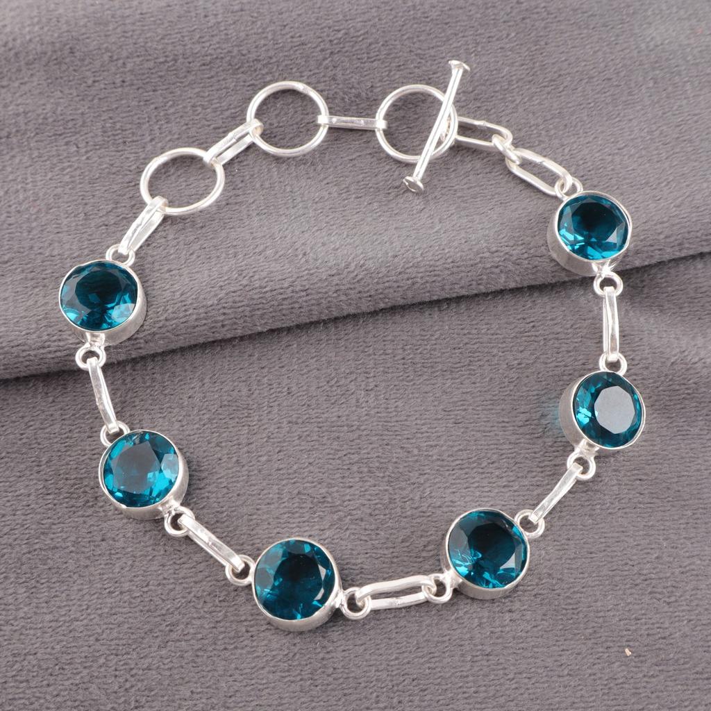 Blue Apatite Gemstone 925 Sterling Silver Jewelry Handcrafted Stylish Bracelet RB-14-14