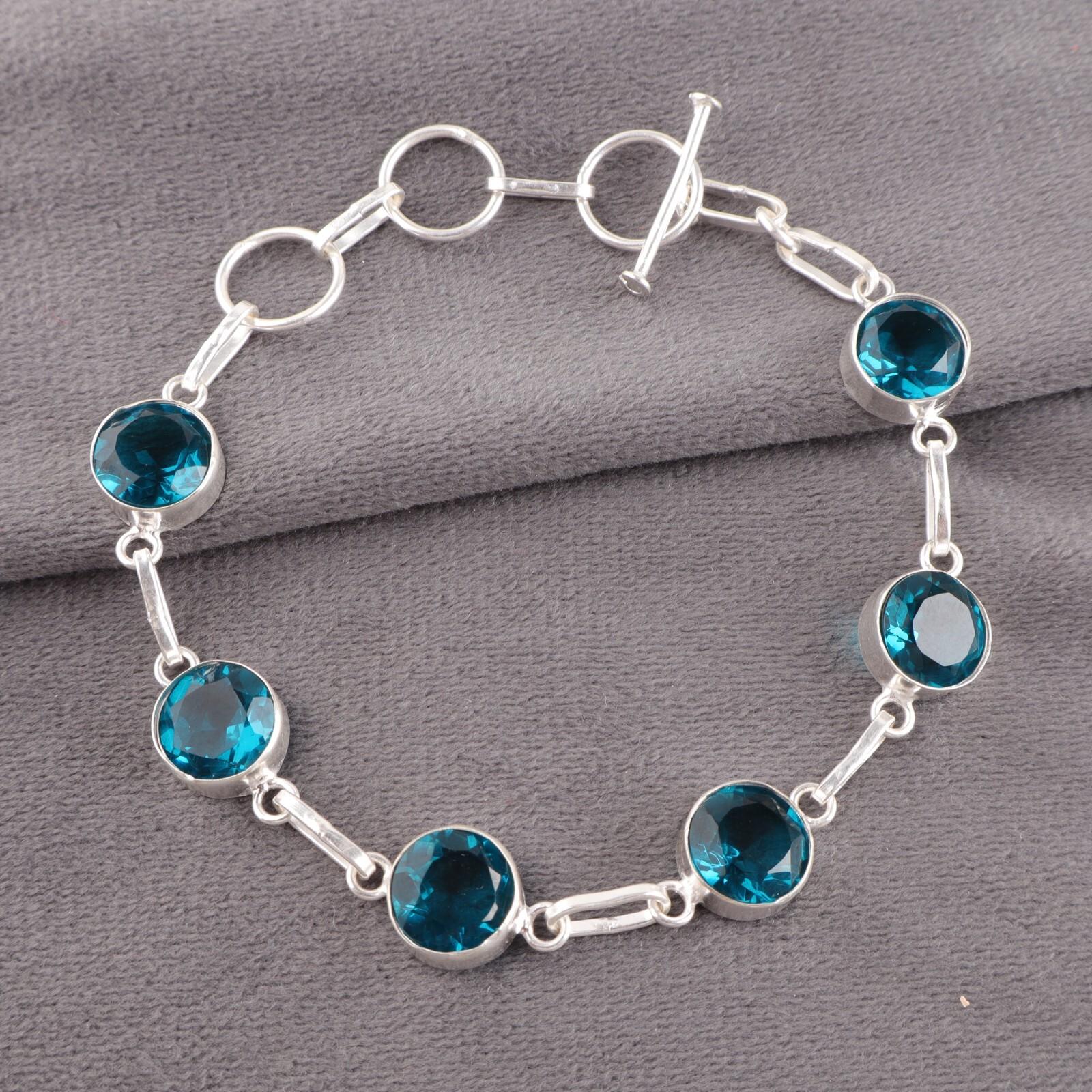 

Драгоценный камень голубой апатит, серебро 925 пробы, ювелирное изделие ручной работы, стильный браслет RB-14-14