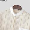 INCERUN Men Stand Collar Long Sleeve Floral Print Patchwork Buttons Casual Loose Shirts