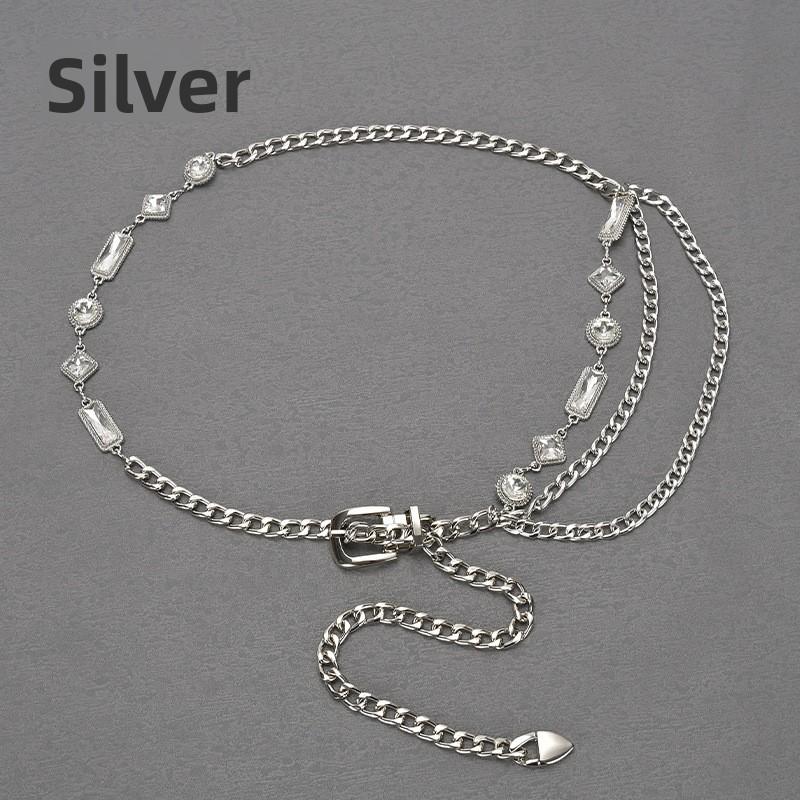 Waist chain - women s trendy crystal charm versatile metal slim waist