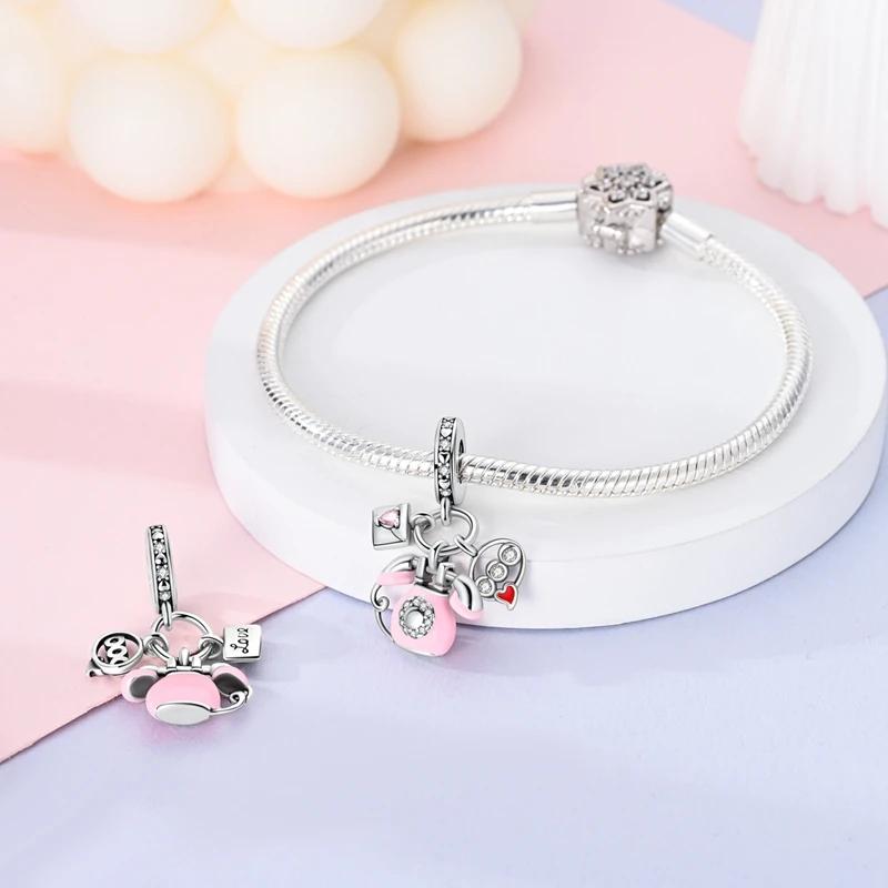 Charms Platapink Telephone Heart Envelope Beads Fit Originalbracelets Charms For Women Jewelry Diy Making Gifts
