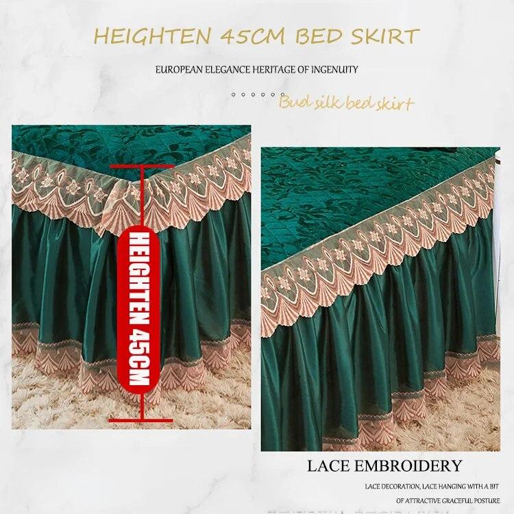 Verdickte Tagesdecke auf dem Bett, Samt-Bettrock, bestickte Laken, Queen-/King-Size-Bettwäsche-Set, luxuriöse Leinenlaken mit Kissenbezug