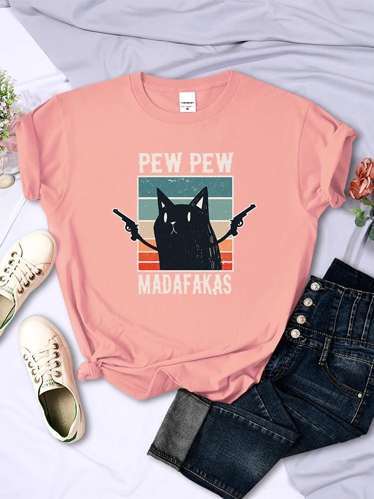 

Pew Pew Madafaks Cute Funny Unisex TShirts Fashion Casual Clothing Cat Print Harajuku Short Sleeve ONeck Street Female Top 4XL