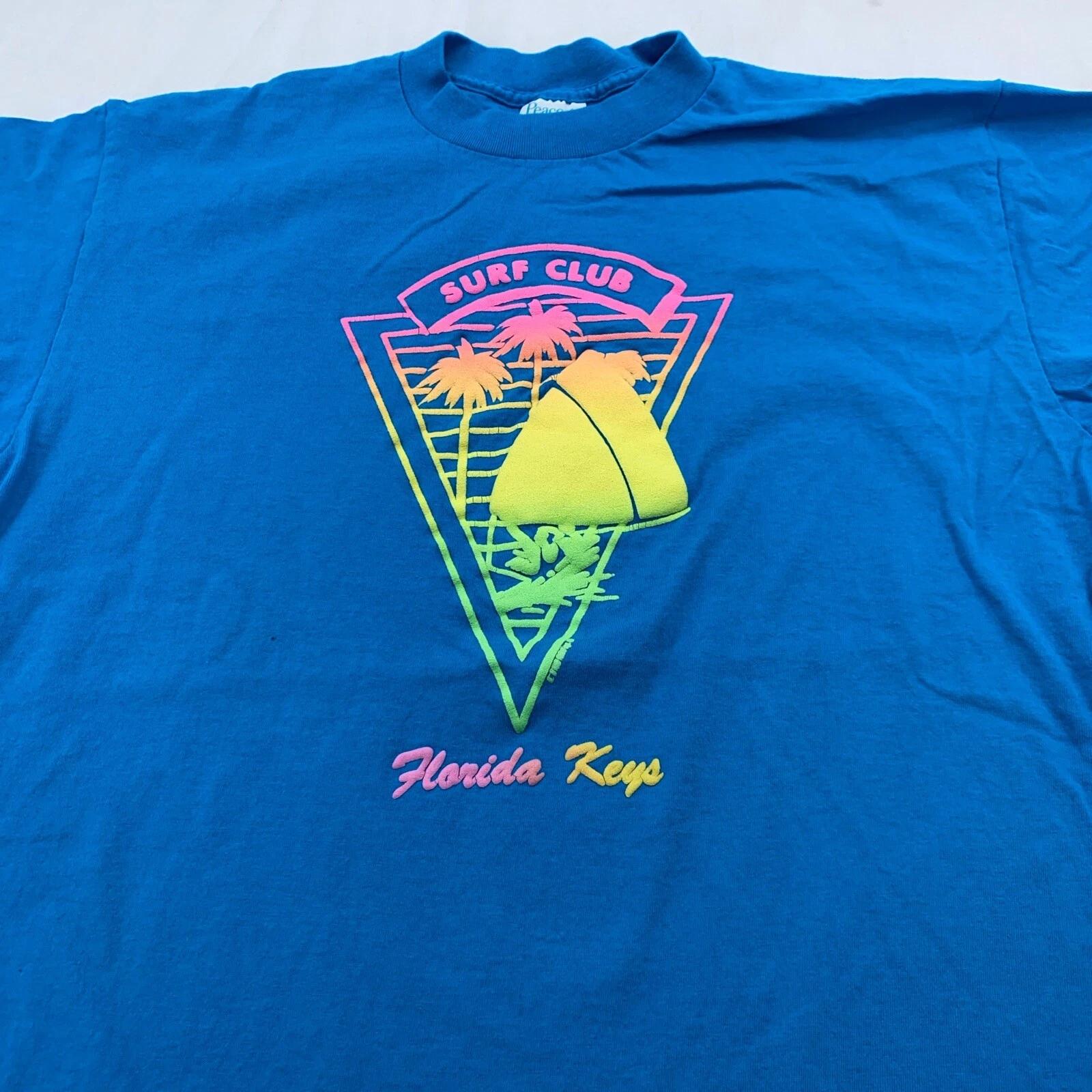 

винтажная футболка 90-х SURF CLUB FLORIDA KEYS РАЗМЕР L/XL пляжный неон 4XL