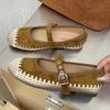 Woven Splicing Flats Women Faux Suede French Style Round Toe Buckle Mary Jane Shoes Comfort Shallow  Shoes Loafers