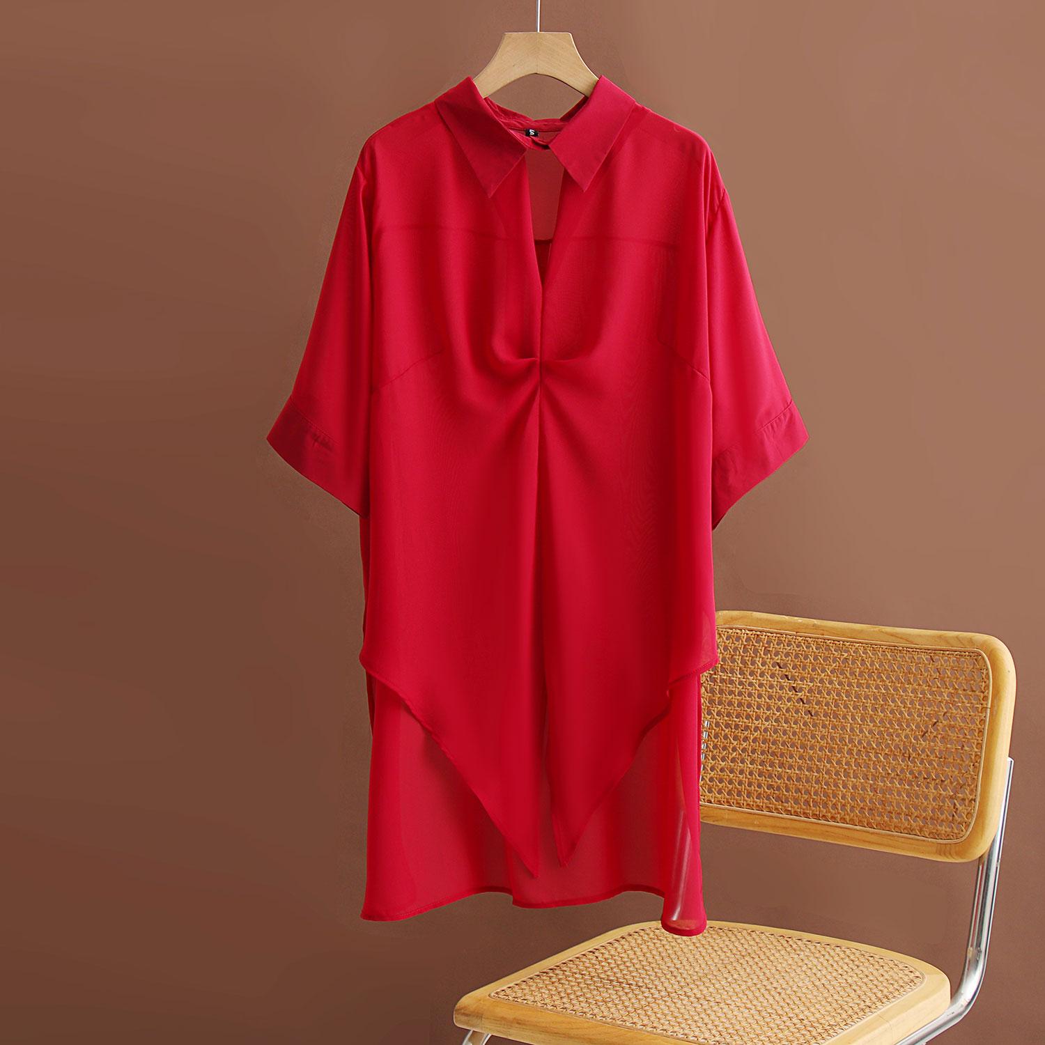 

DIMANAF Женская блузка больших размеров, длинные рубашки, большие размеры, летние элегантные офисные женские топы, туника, свободная повседневная однотонная женская одежда 2024 One Size