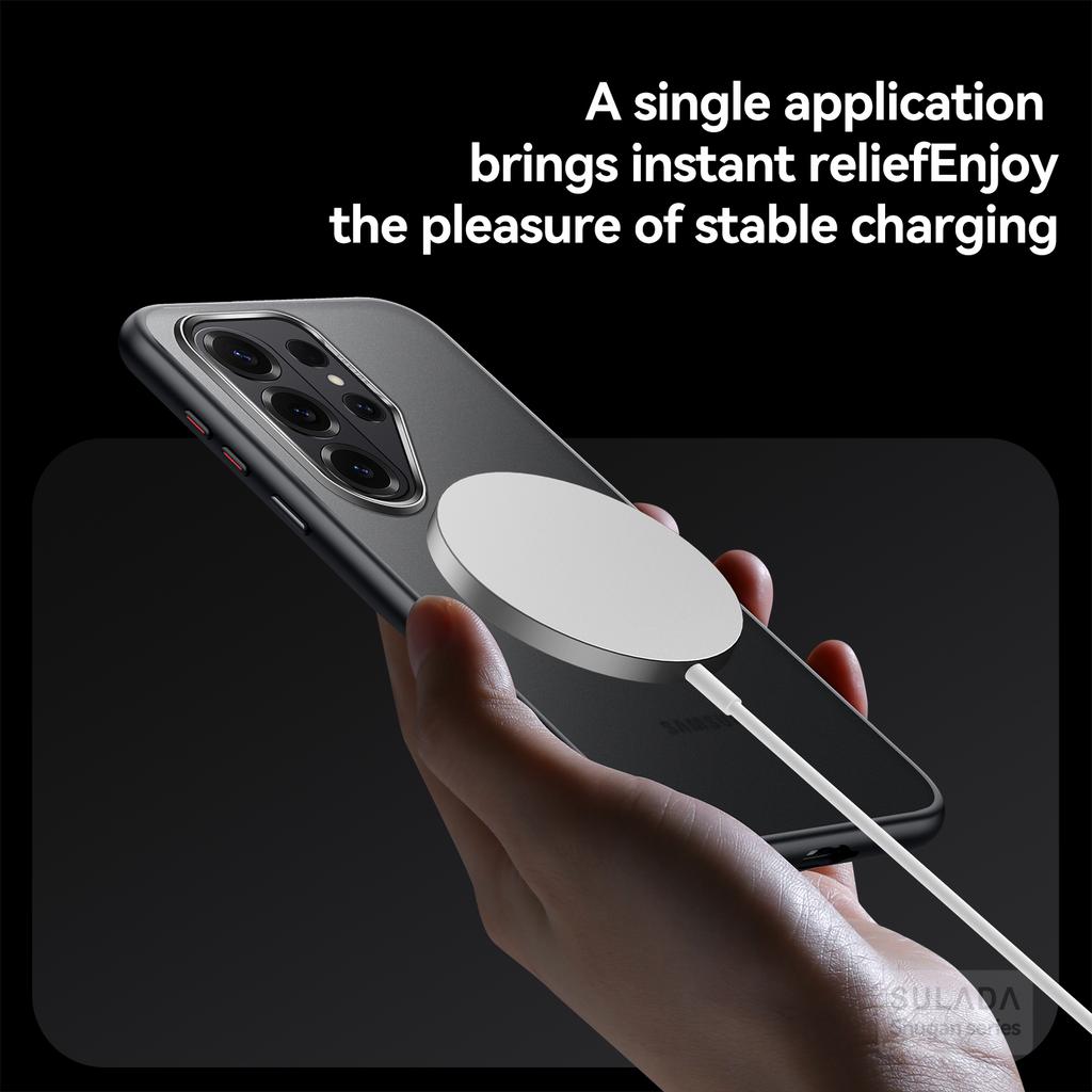 Luxury Metal Lens Frame Matte Transparent Magsafe Magnetic Phone Case For Samsung Galaxy S26 S25 Plus S26 Ultra Shockproof Cover