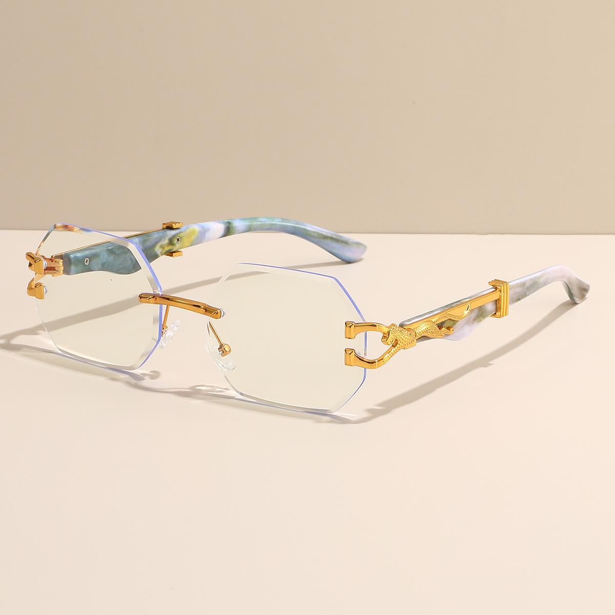 Fable Men's Grain Trendy Unisex Polygonal Frameless Gradient Sunglasses Retro Wood Leopard Leg Square Driving Glasses