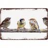 Metal Poster Wall Art Sparrow Perch Birds On Wire Retro Vintage Living Room Decor
