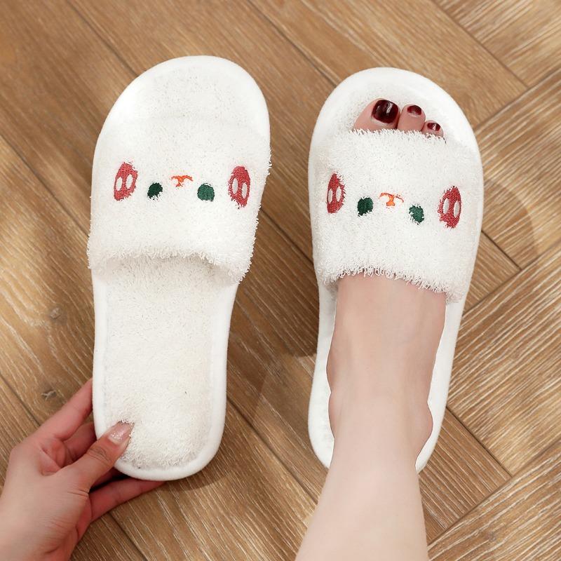 Open women's autumn and winter indoor and outdoor thick-soled warm plush shoes one-word open cotton slippers women's foam