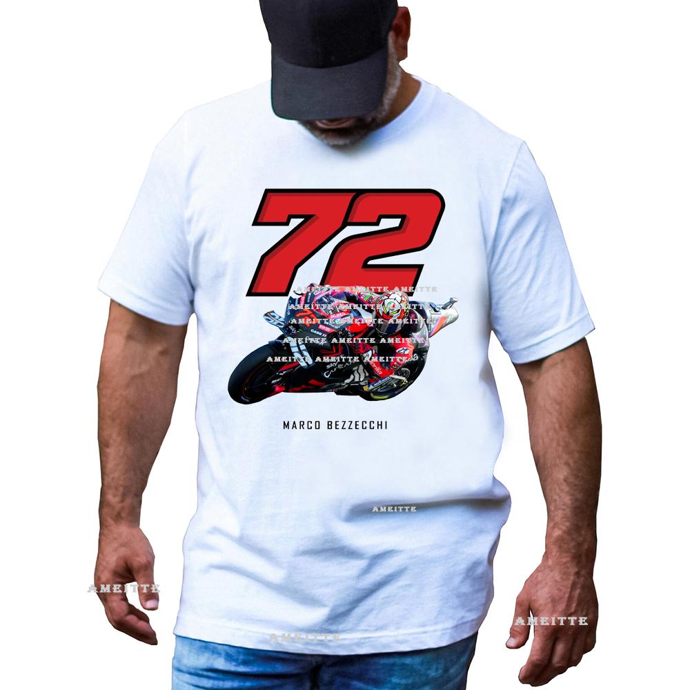 Marco Bezzecchi Bez Piloto 72 Gp Carrera Montar Camiseta Verano Unisex Manga Corta Deporte Chico Hip Hop Casual Blancos Tops Unisexs Montar Camisetas