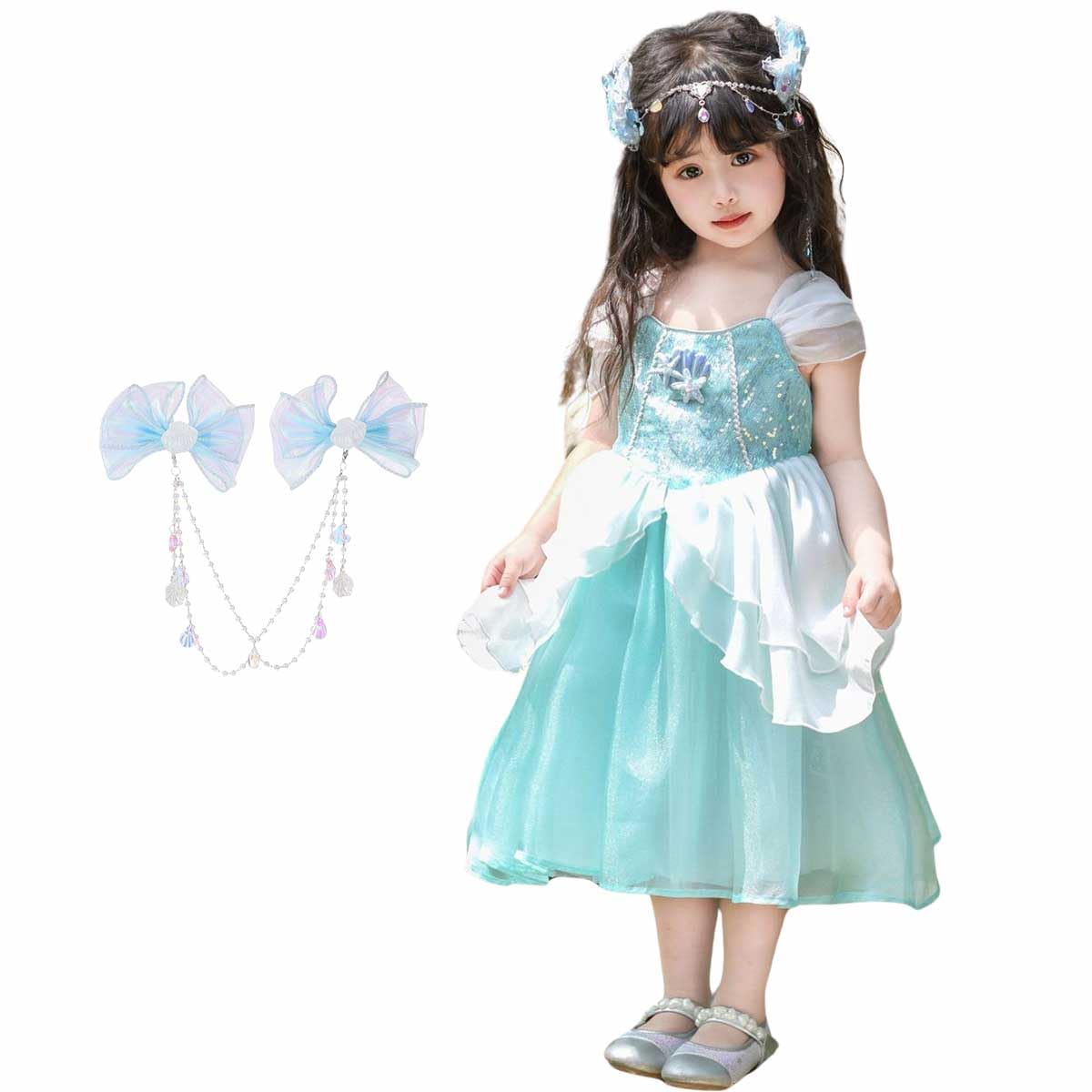 [monoii] Princess Dress for Kids Halloween Mermaid Princess Dress Cosplay Kids Mermaid Costume Girls Outfit