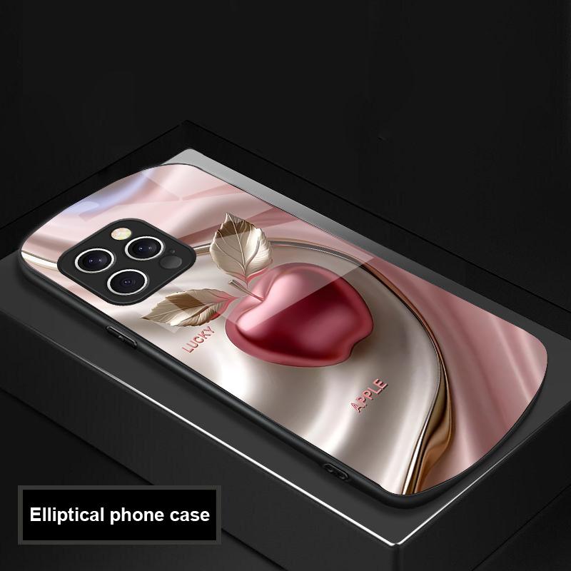 Glücklicher Schwarzer Apfel Für IPhone 16 Pro Max 15 Pro 14 13 12 Mini 11 XS Max XR 7 8 Plu SE 2022 Elliptische Glas-Handyhülle