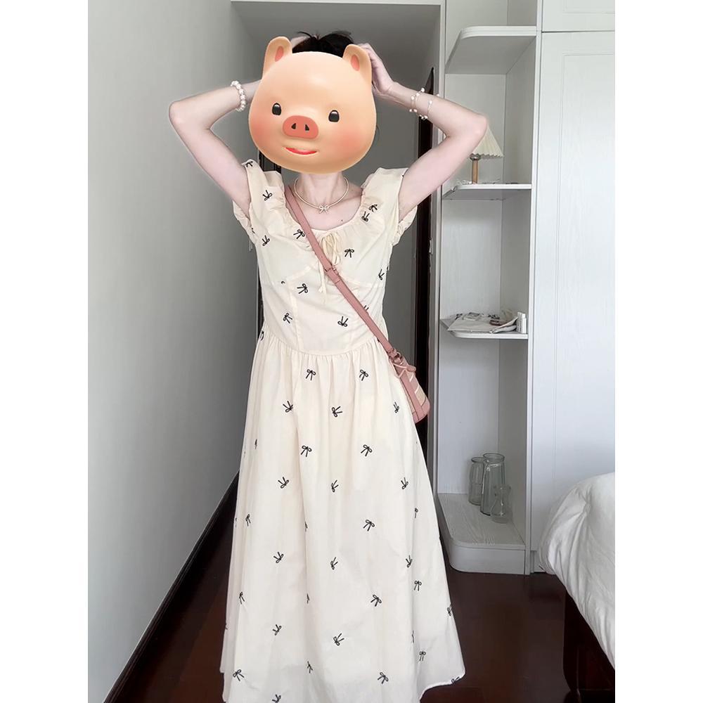 With lining bubble sleeve dress 2025 summer new small waist temperament floral 1624