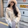 Autumn Winter horn button Knitted Sweater women's Short Cardigan jacket Loose korean Fashion solid hooded Sweaters youth Women