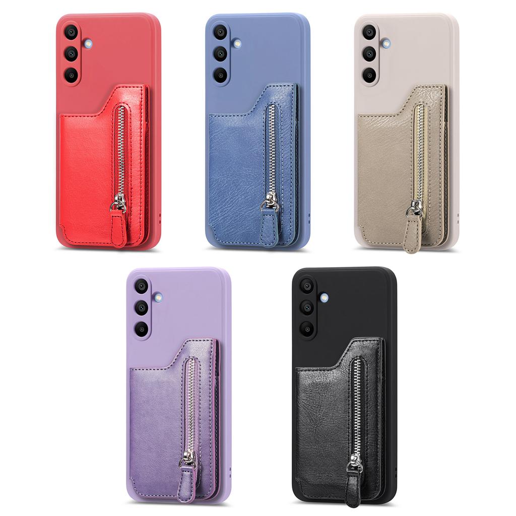 Cartera de Cuero con Cremallera, Ranuras para Tarjetas y Soporte para Teléfono Anti-caída para Samsung Galaxy S24 Ultra S23 FE S22 Plus A15 A25 A35 A55
