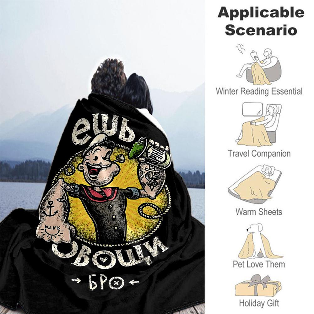 1pc Popeye the Sailor All-Season Comfort, Outdoor Flannel Blanket - Soft, Warm & Cozy for Naps, Camping & Travel 065