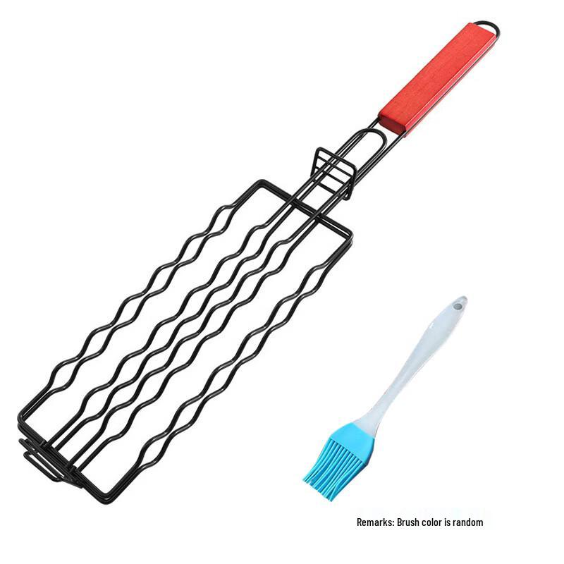 oeny Black Wrought Iron BBQ Grilling Basket Tongs with Brush