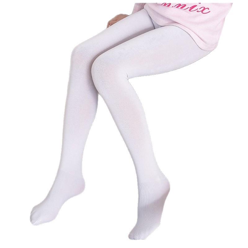 Girls' Cotton Dance Tights: Thin Vertical Stripes, White, Student-Friendly