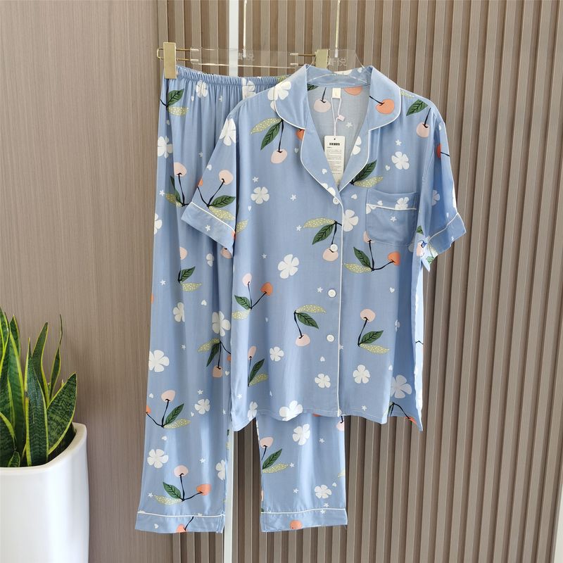 Summer Pajamas Women's Cotton Silk Short Sleeve Thin Suit K-style Homewear Cute Student Loose Plus Size Can Be Outwear