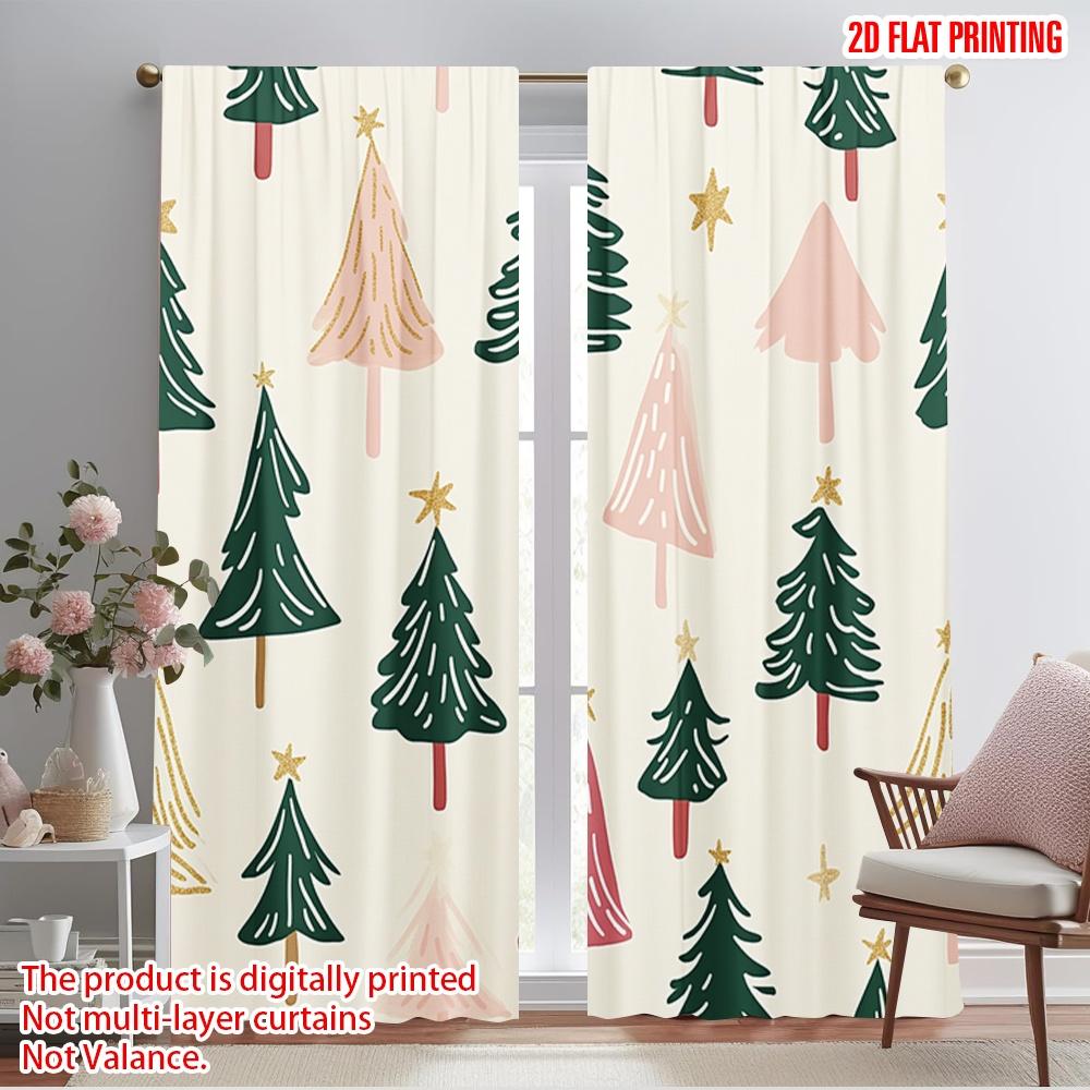 

2pcs,2D plane printing Popular Curtain Panels Christmas Trees Festive Holiday (2) 100% Polyester (without rod) Room Decor for 52.50×116.00 CM 2pcs