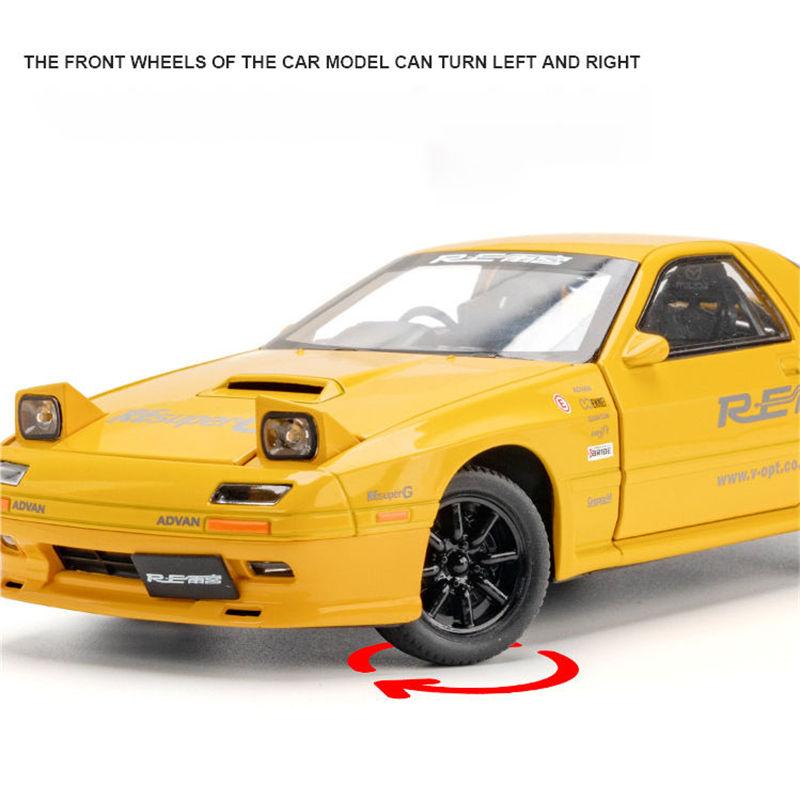 1/24 Mazda RX7 Alloy Sports Car Model Diecasts Metal Toy Racing Vehicles Car Model Simulation Sound and Light Childrens Toy Gift