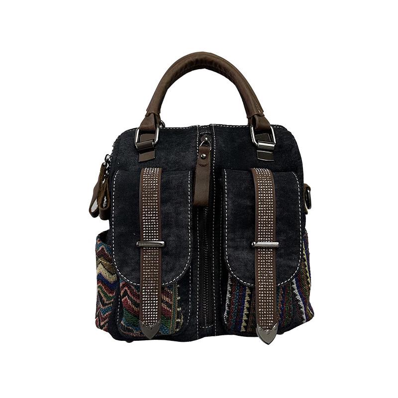 Cool Walker XDLM Vintage Embroidered Denim 3-Way Backpack One Size