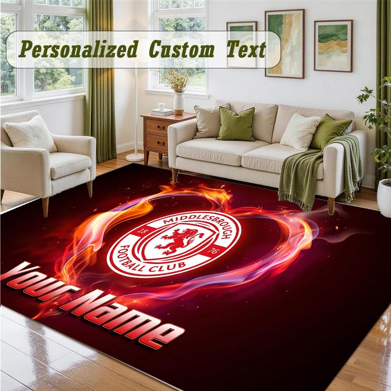 Crystal Velvet Square Rug Custom NameMiddlesbrough FC Pattern Non Slip Home Floor Decor Rug