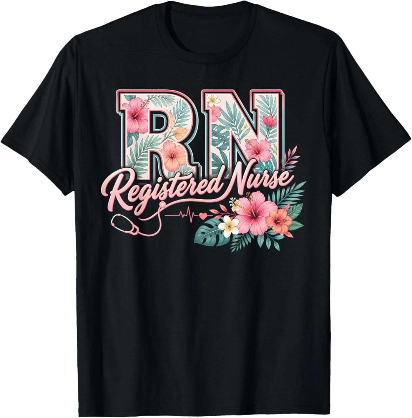 RN Tropical Flowers Registered Nurse Aloha Summer Vacation T-Shirt XL