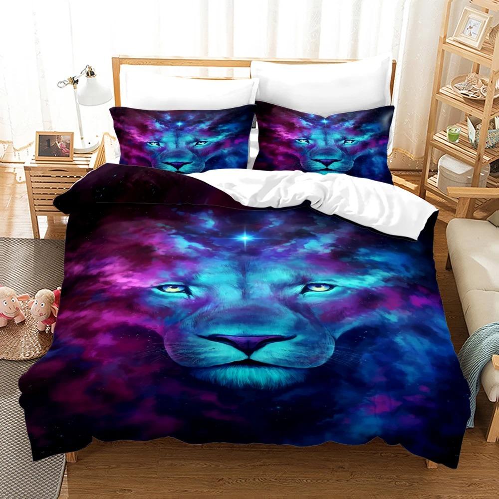 Anime Monster Sängkläder Set Enkelt Twin Full Queen King Size Djur Etikett Lejon Varg Sängset Vuxen Barn Sovrum Påslakanset