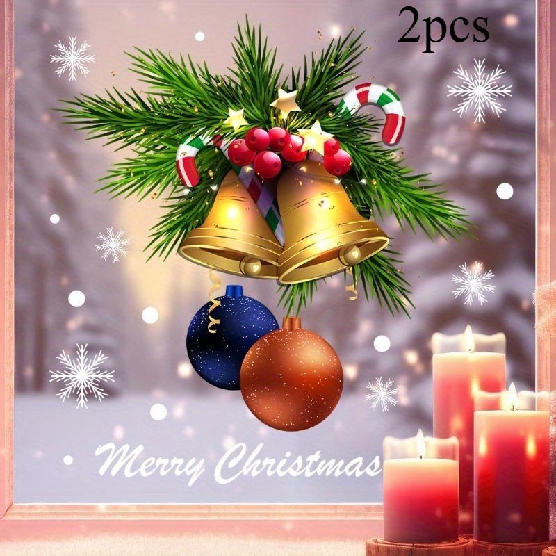 1pc/2pcs Reusable Static Cling Christmas Window Stickers Golden Bells Red Berries Snowflakes Merry Christmas Stickers Room Decor