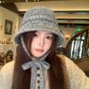 Autumn and winter versatile plush bucket hat women's warm windproof basin hat knitted hat breathable face small hat
