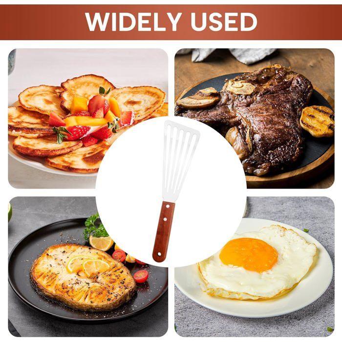 Spatule - AIMOONSA - Acier-Bois - Acier inoxydable - Manche bois massif anti-chaleur - Lame ajourée flexible