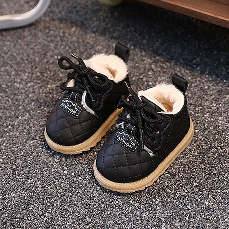 

Unisex Baby Fleece-Lined Boots for 0-2 Years Warm Lace-Up Ankle Boots with Soft Soles for First Walkers 20 чорний