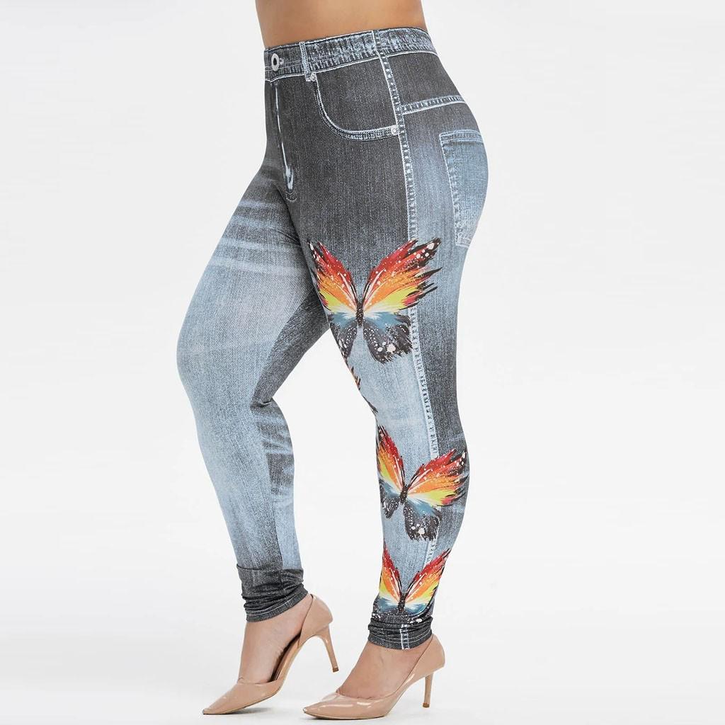 

Женские повседневные ковбойские леггинсы с имитацией больших размеров, эластичные узкие укороченные брюки XXL