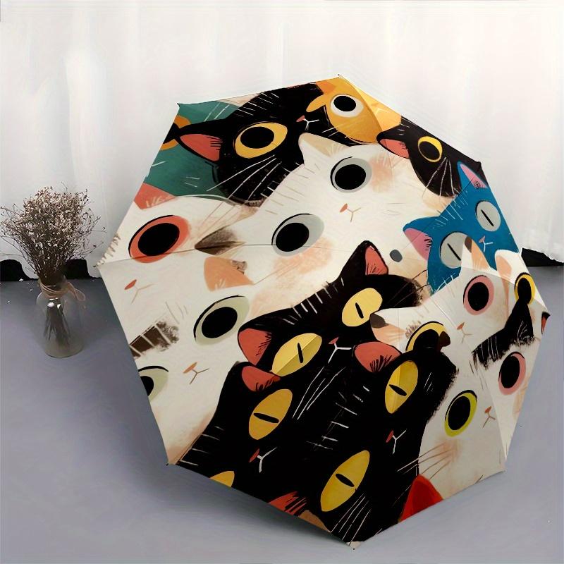 Cats, Illustration Automatic Folding Umbrella  8 Ribs, Durable Iron Frame, Bright Color Pattern Compact Travel Umbrella, Suitable for Outdoo