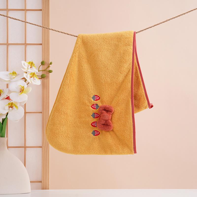 Strawberry Embroidered Bowknot Bath Towels - Coral Fleece Gift Set