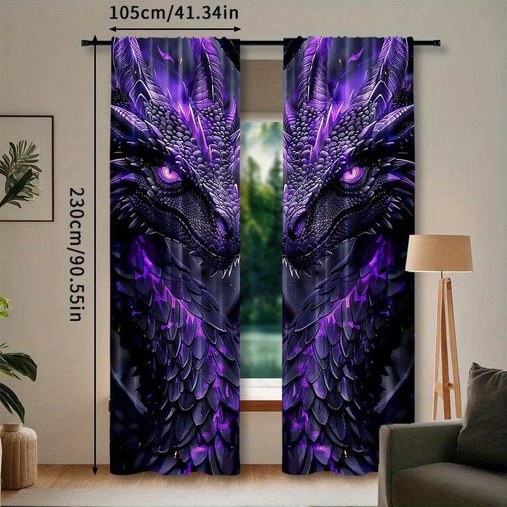 

Purple Dragon Patterned Printed Curtains Pole Bag Home Decoration Room Curtain Made Of Polyester Washable W100*H70(CM)-Hooks&1PCS