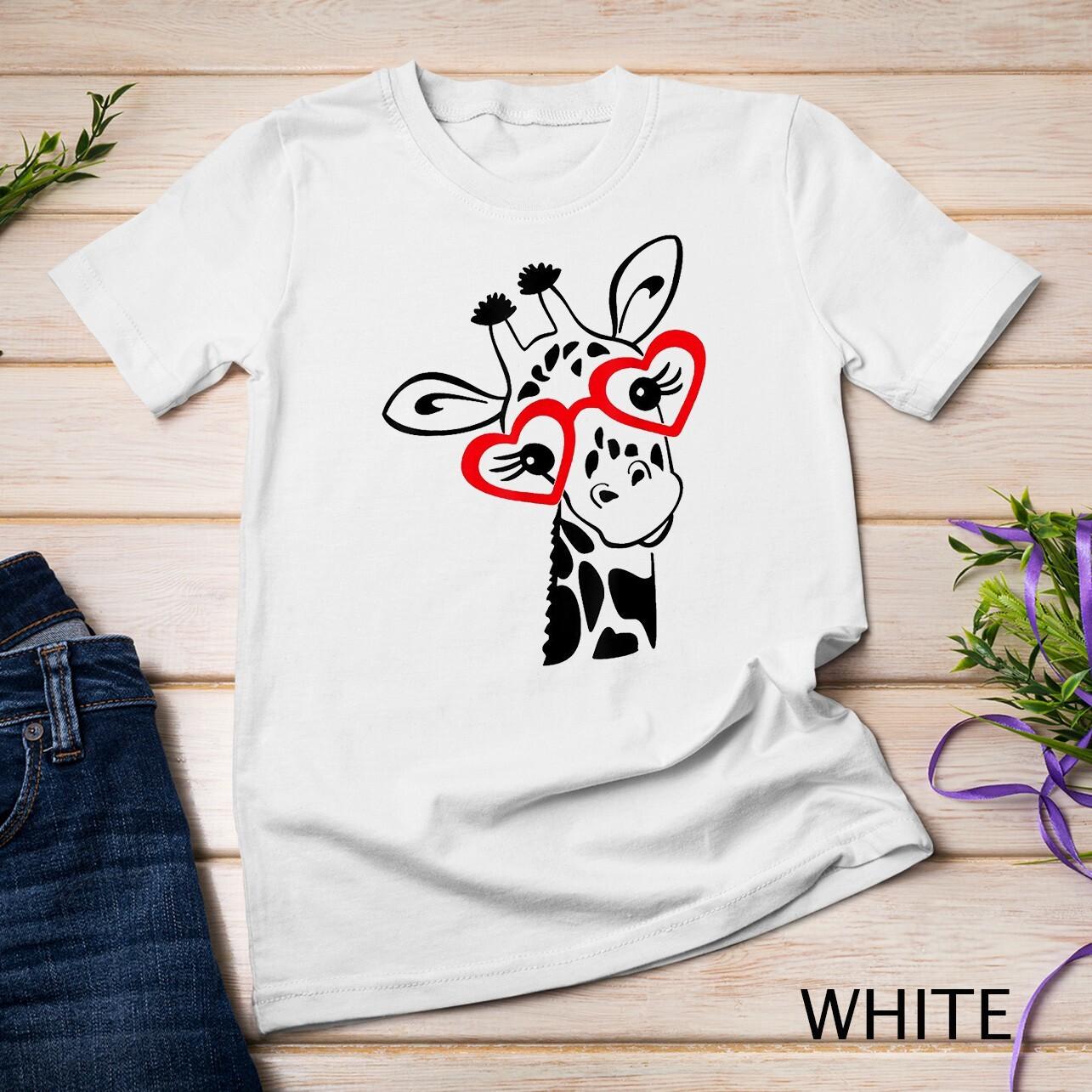 

Cute Giraffe Sunglasses Heart Animal Lover Valentine Unisex T-shirt 4XL