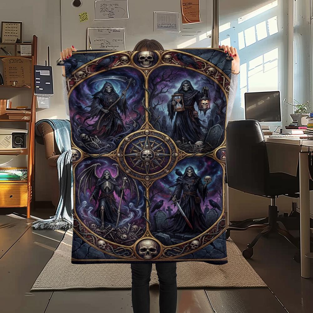 1Pc Death Print Flannel Blanket, High quality Comfortable for All Seasons, Home Decor, Warmth and Comfort, Perfect for Christmas Gifts W155