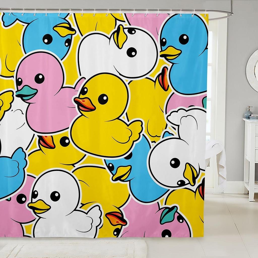 Kids Yellow Rubber Duck Shower Curtain Cartoon Ducks Bath Curtain Funny Animal Bathroom Accessories Cute Animal Fabric Shower