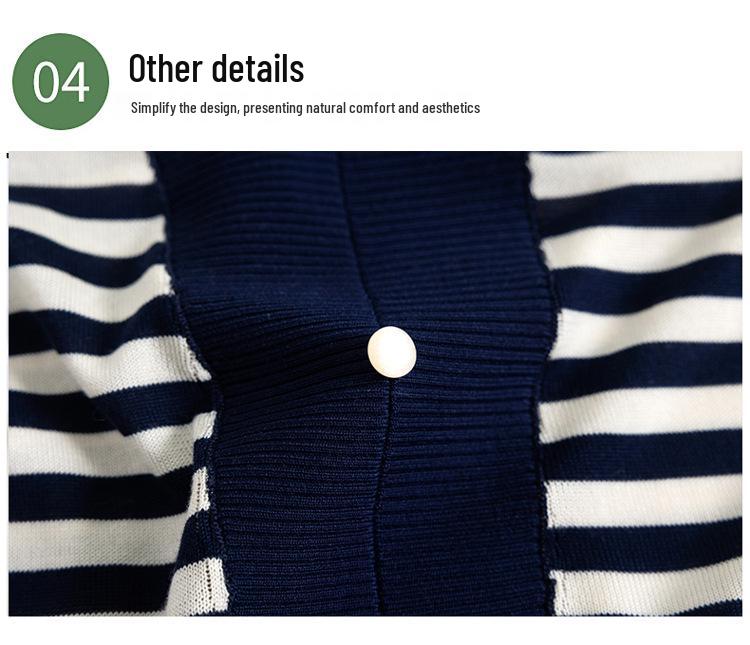 Elegant Ice Silk Striped T-Shirt for Middle-Aged Women - Summer 2026 Edition