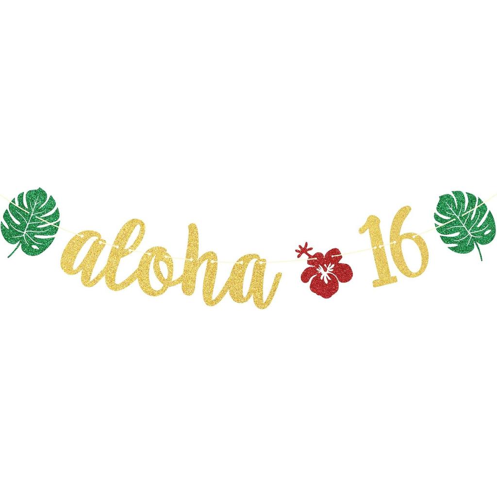 Aloha 50 Banner, Hawaiian 50th Birthday Decorations, Aloha Party Decorations, Tropical Luau Birthday Party Decorations, Palm Leaf Decorations Gold