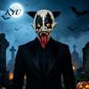 Adults Spooky Role Play Mask Halloween Horror Clown with Long Tongue, Latex Scary Realistic Tongue Creepy Costume Prop for Cosplay Parties,